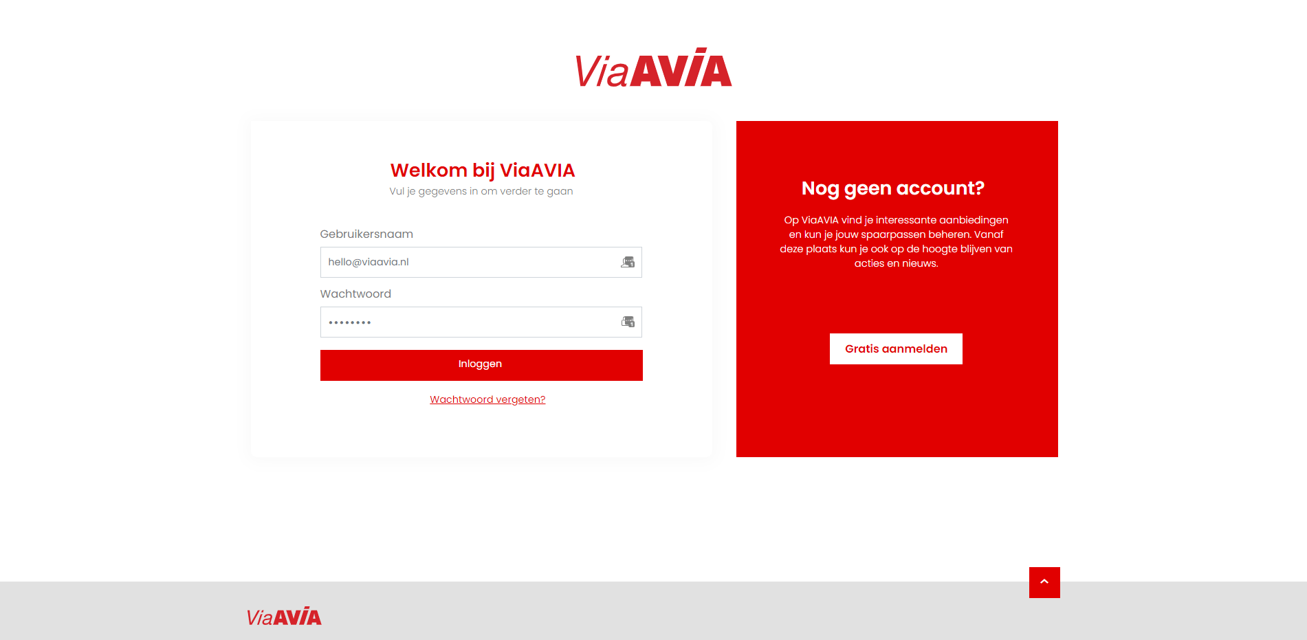 ViaAVIA klantportal case - login
