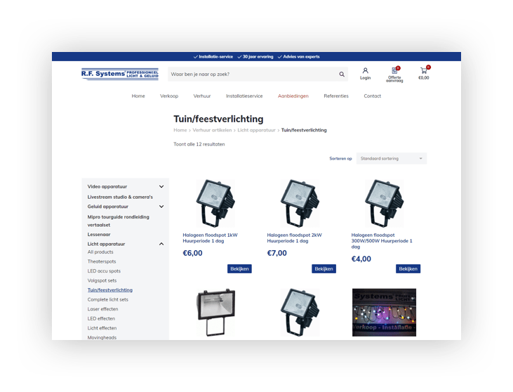 WooCommerce webshop R.F. Systems - categoriepagina