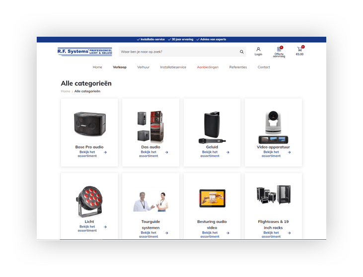 WooCommerce webshop R.F. Systems - categorie-overzicht
